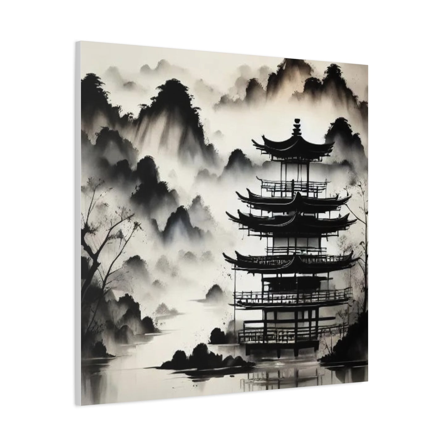 Fog on the Mountains Black and White Asian Abstract Art