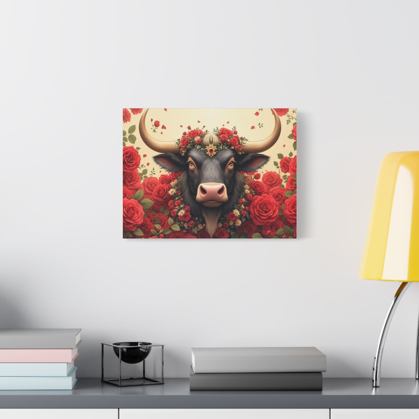 Canvas Print - Red Rose Cow Picture