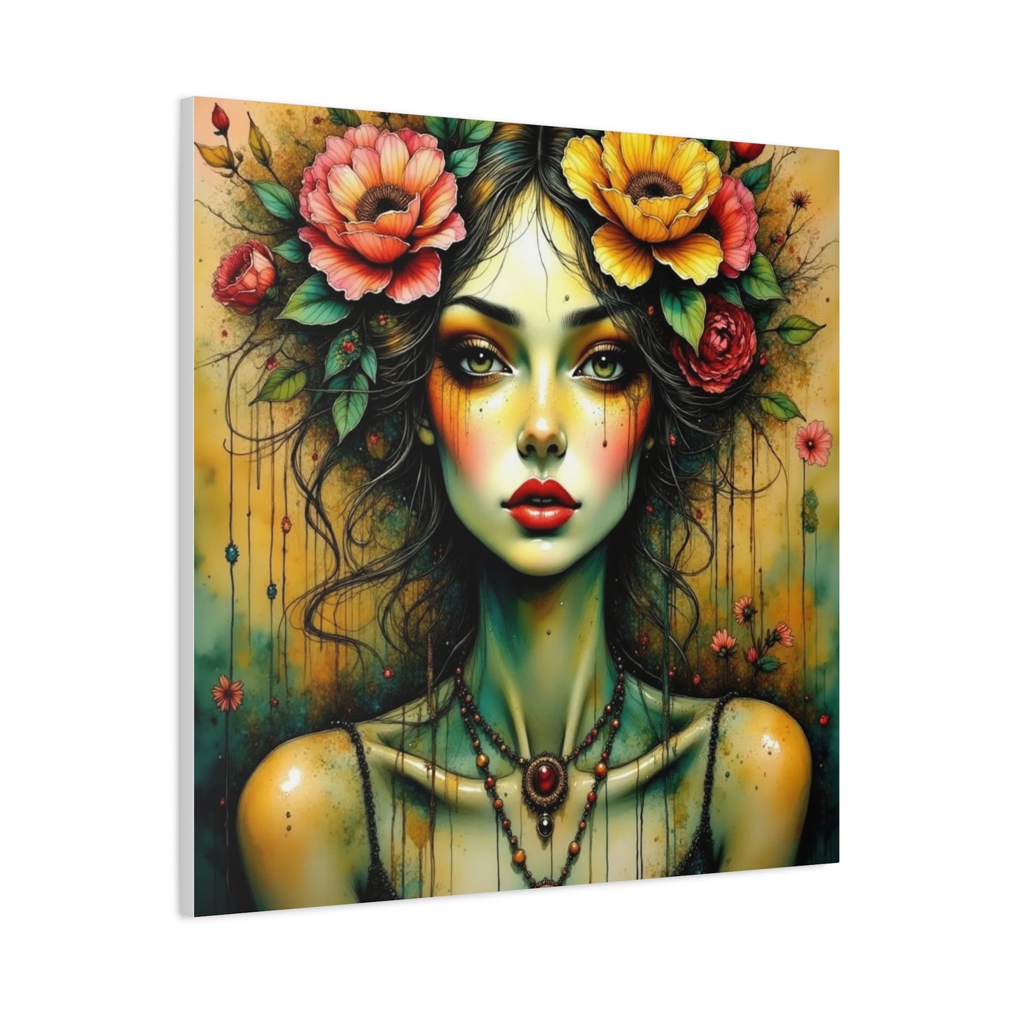 Lady With Flowers in Her Hair Abstract Art