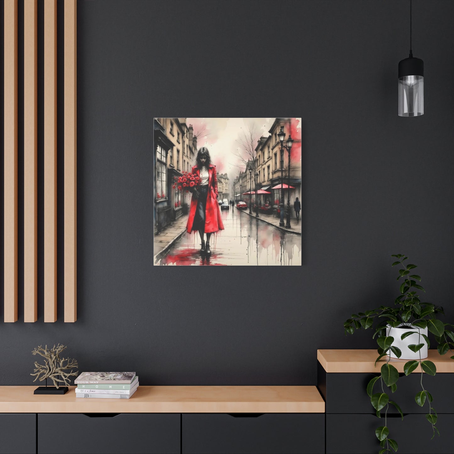 Lady in Red Coat Abstract Art