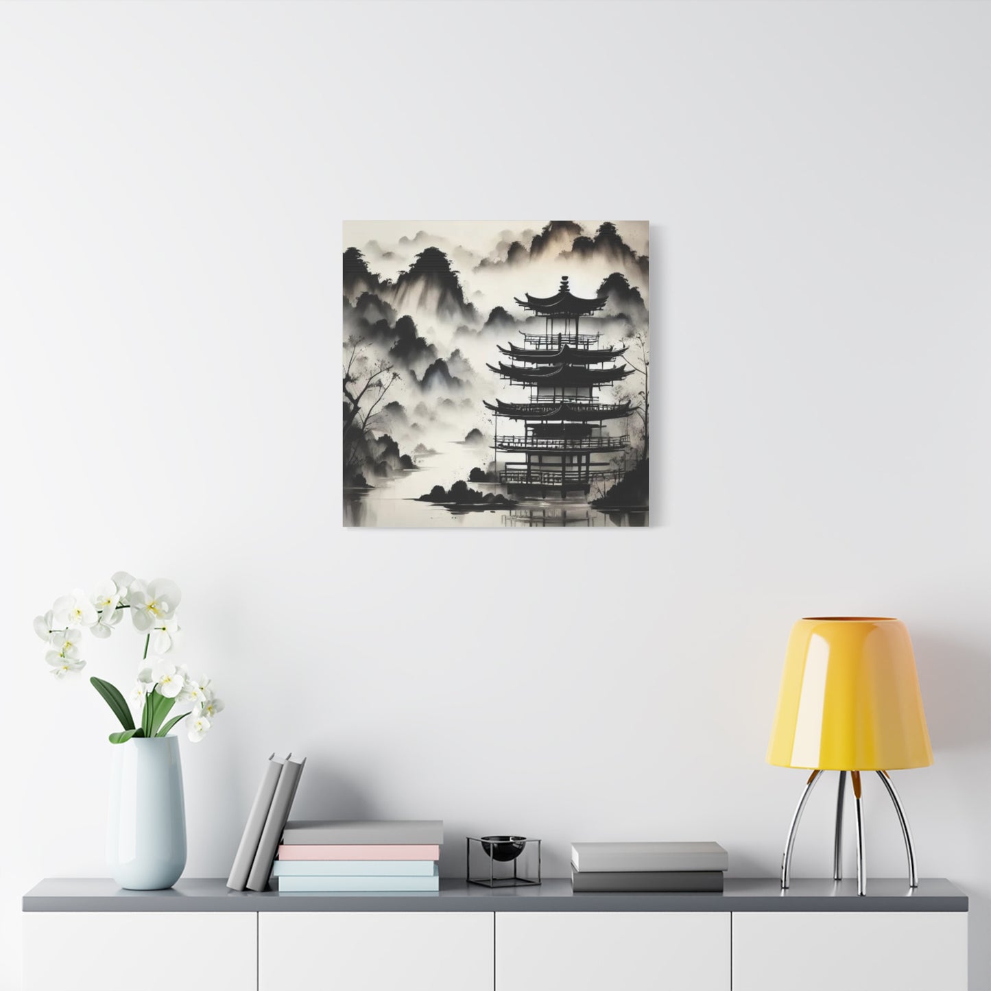 Fog on the Mountains Black and White Asian Abstract Art