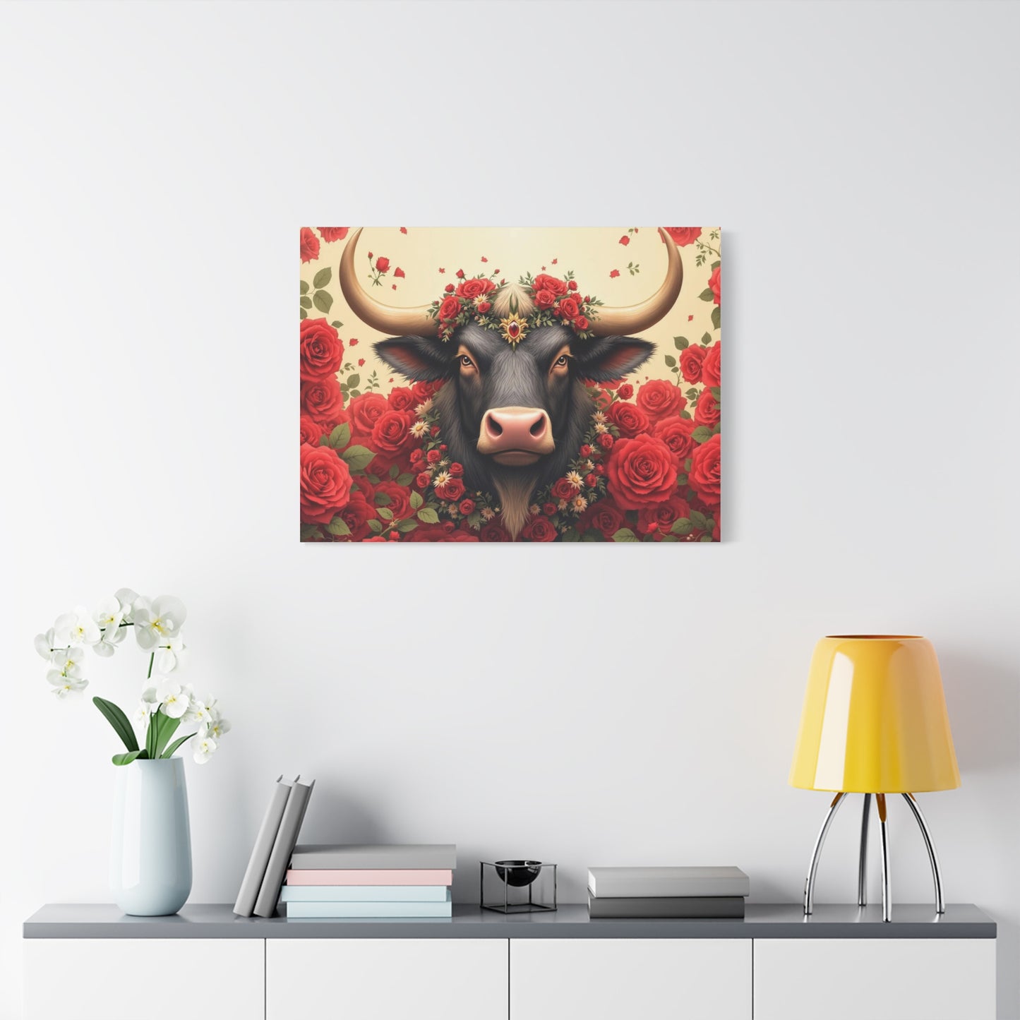 Canvas Print - Red Rose Cow Picture