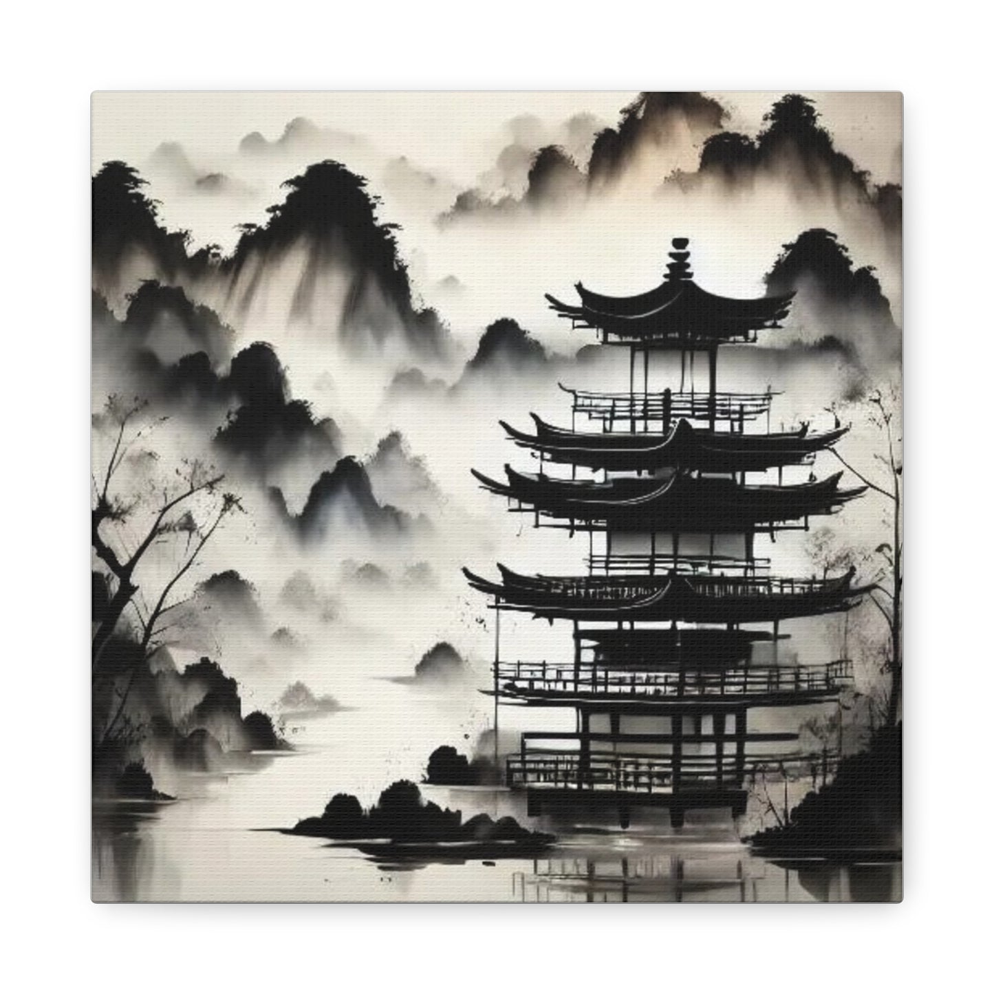 Fog on the Mountains Black and White Asian Abstract Art