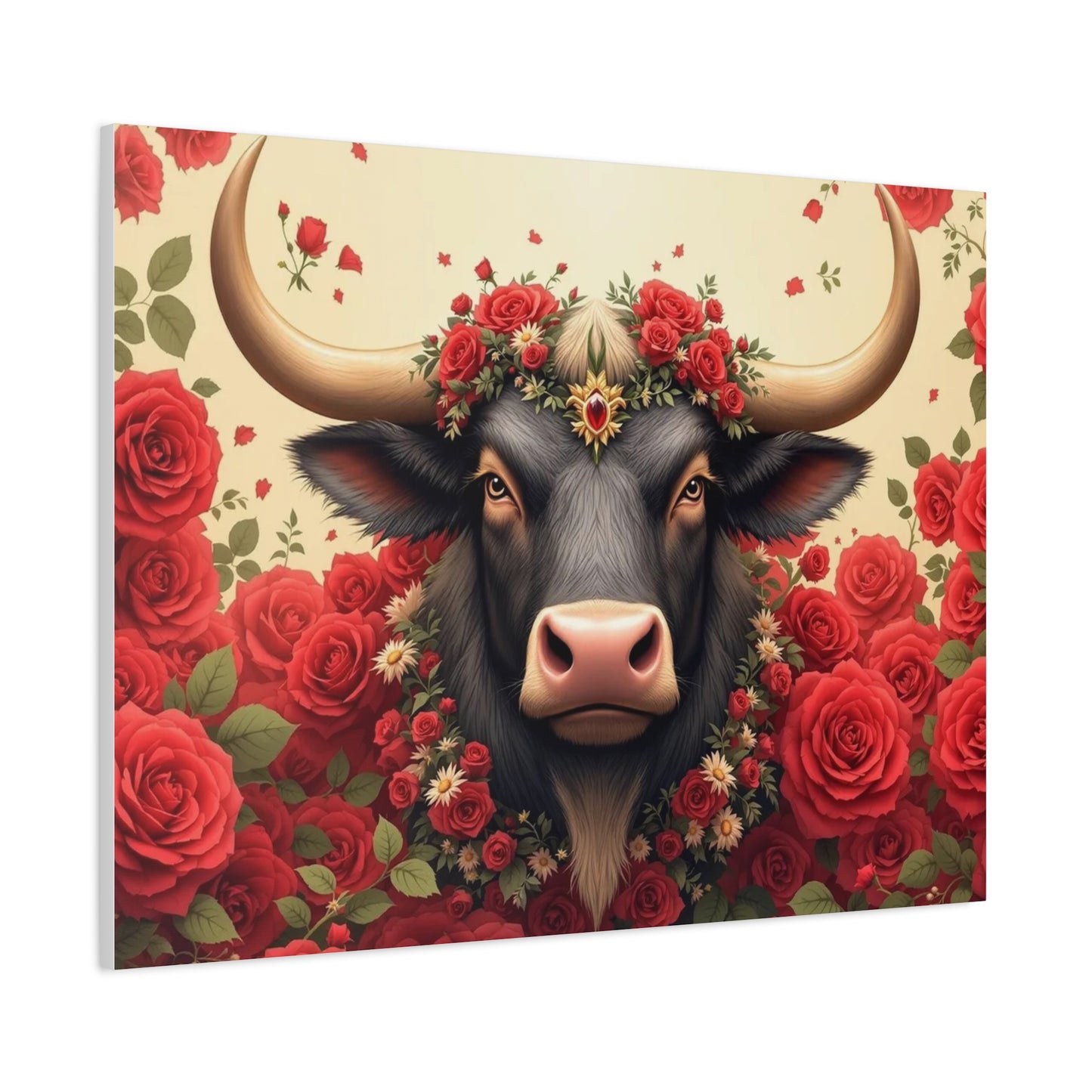 Canvas Print - Red Rose Cow Picture