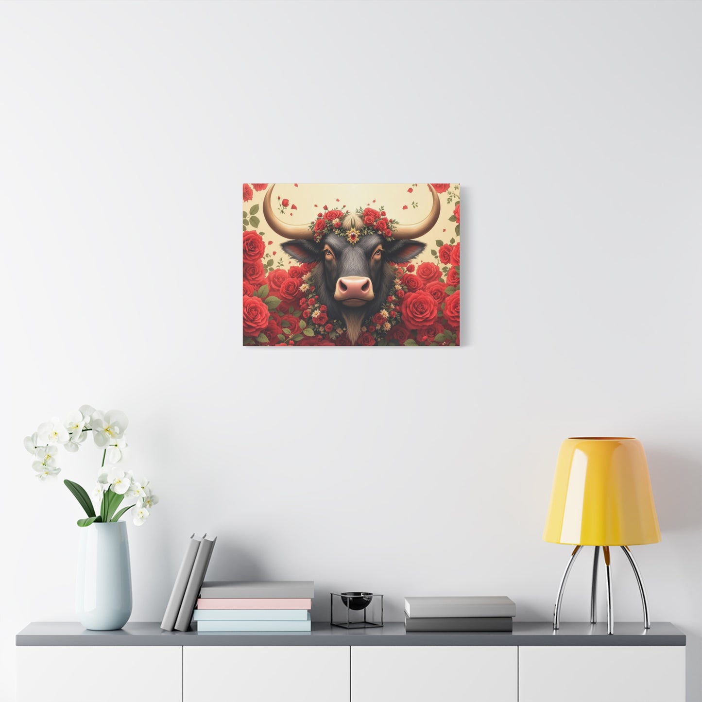 Canvas Print - Red Rose Cow Picture