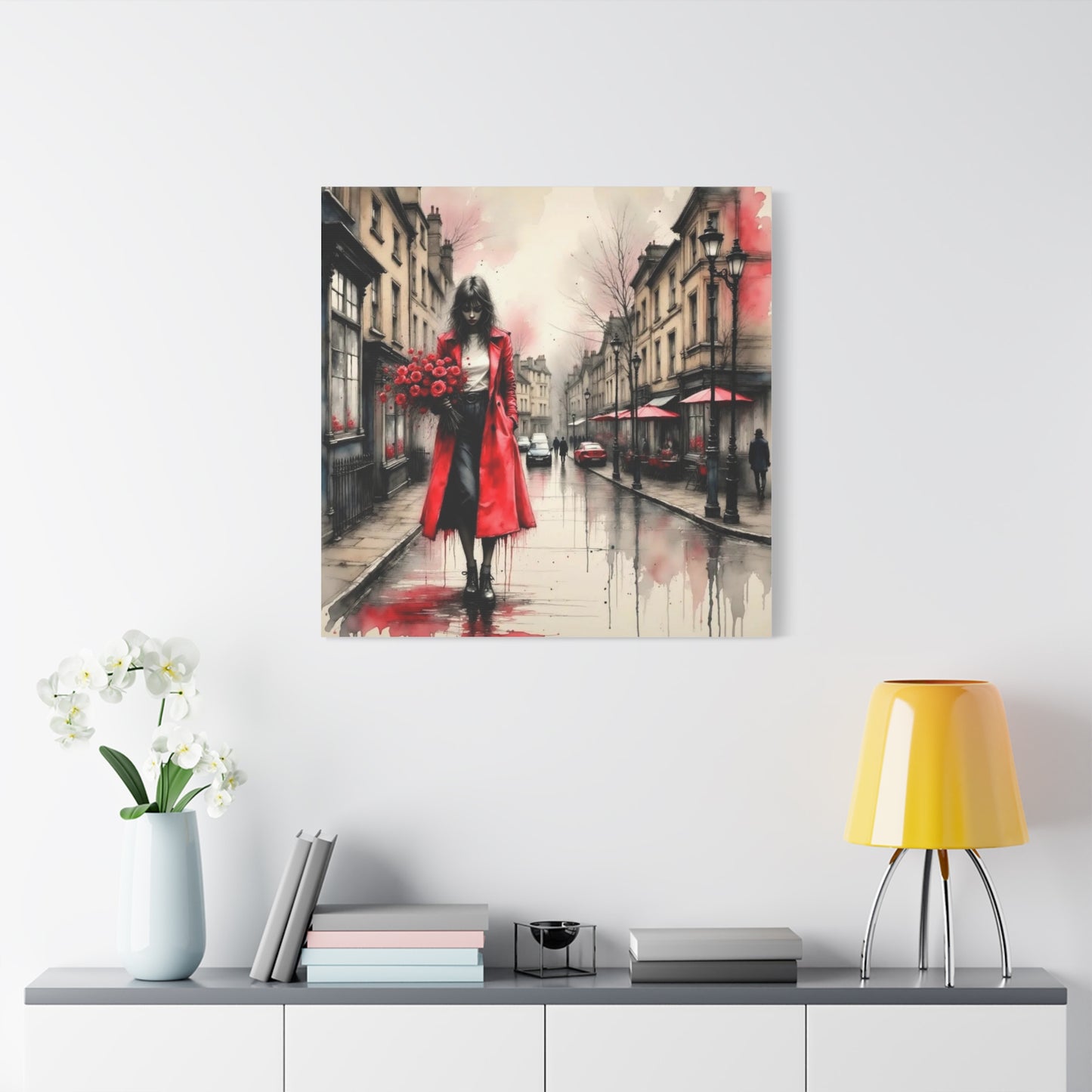 Lady in Red Coat Abstract Art