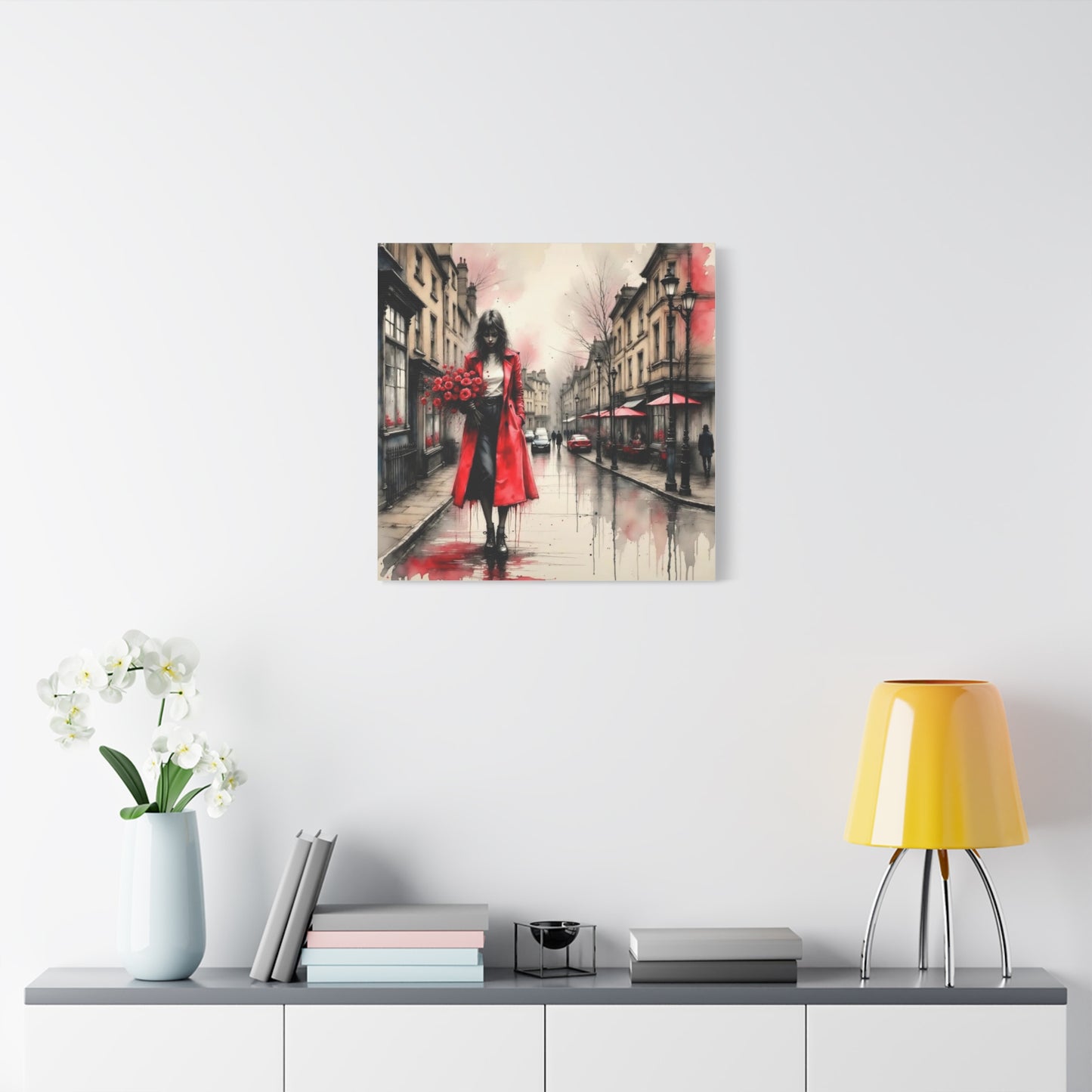 Lady in Red Coat Abstract Art