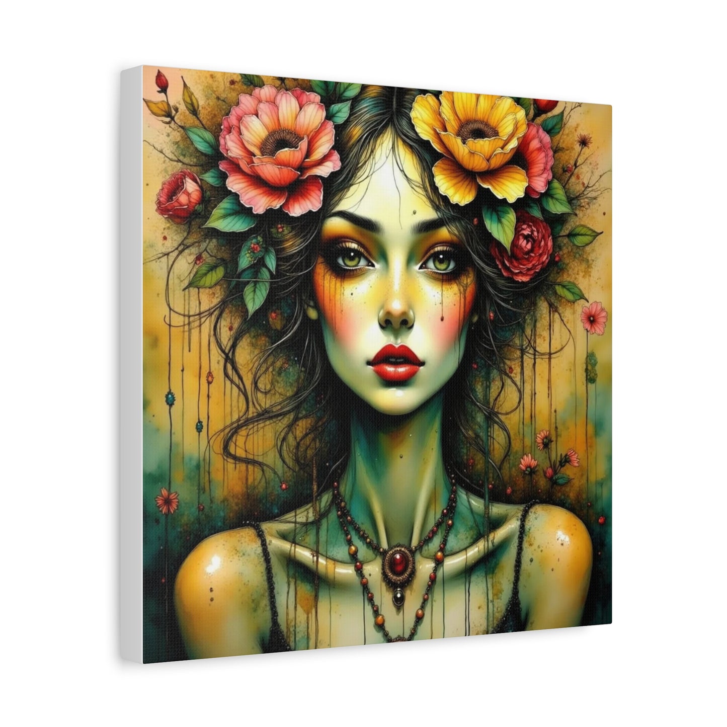 Lady With Flowers in Her Hair Abstract Art