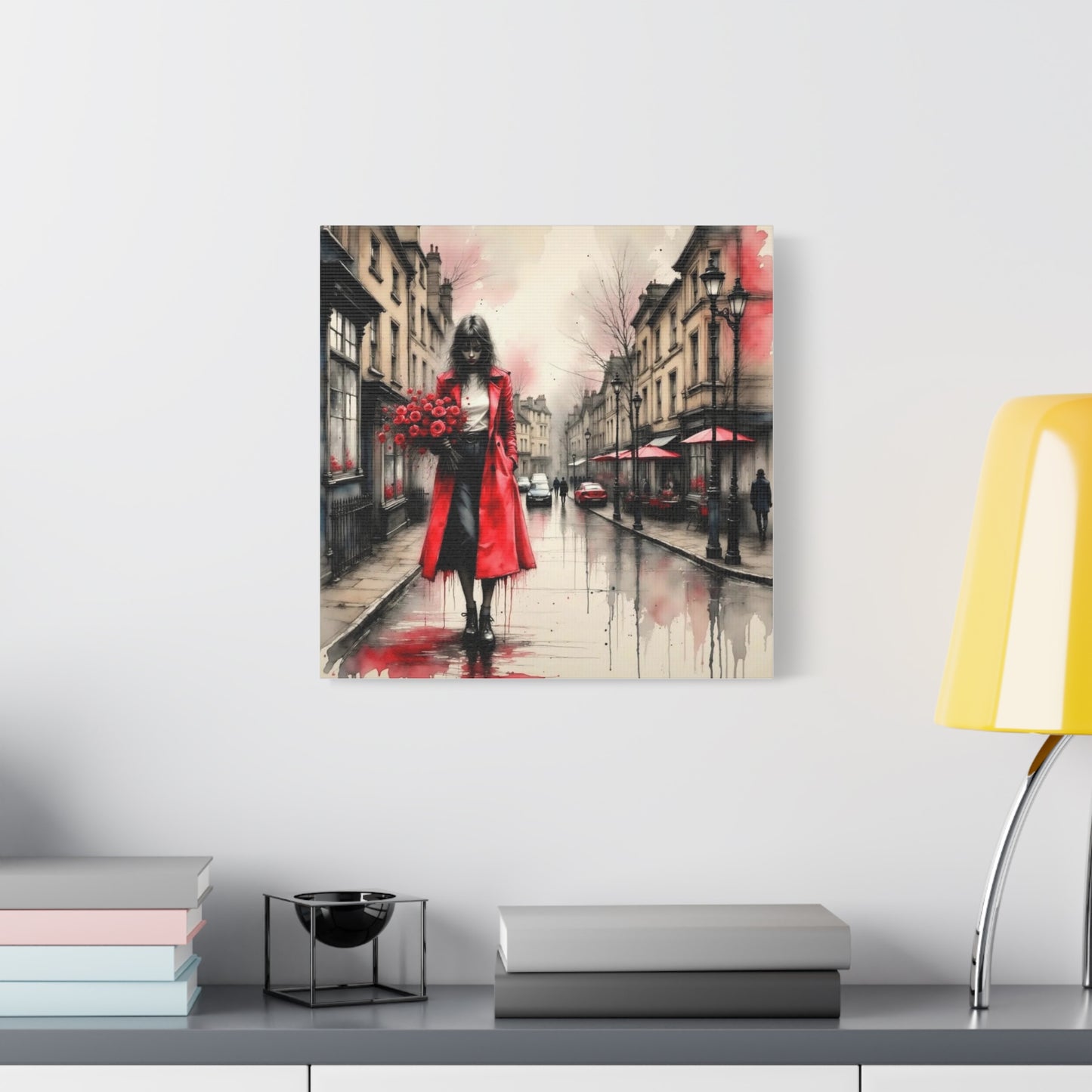 Lady in Red Coat Abstract Art