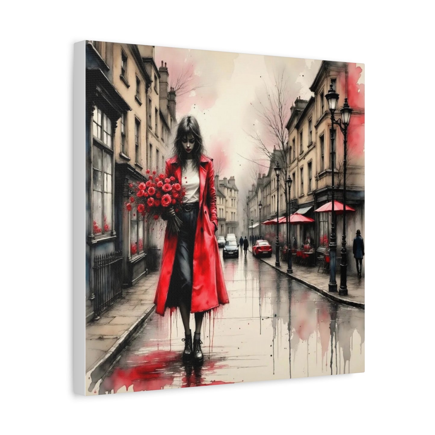 Lady in Red Coat Abstract Art