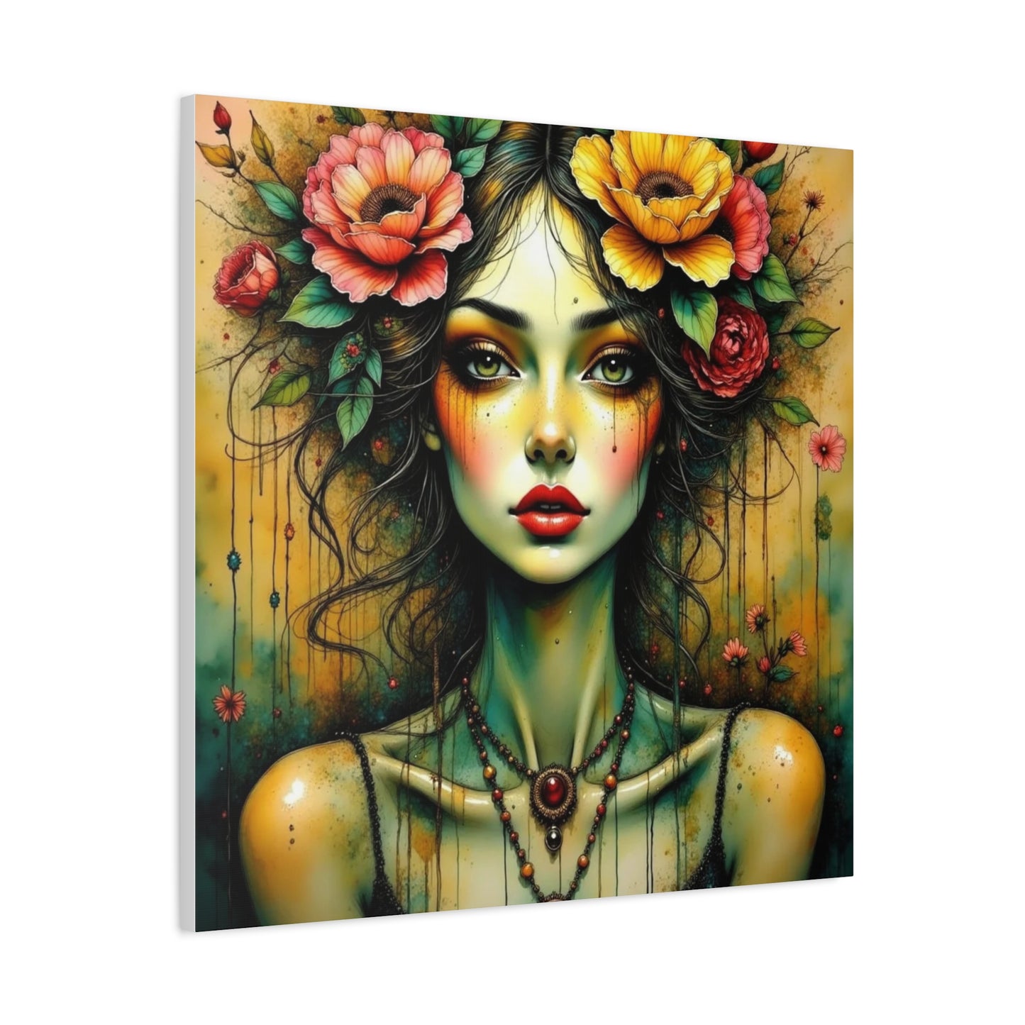 Lady With Flowers in Her Hair Abstract Art