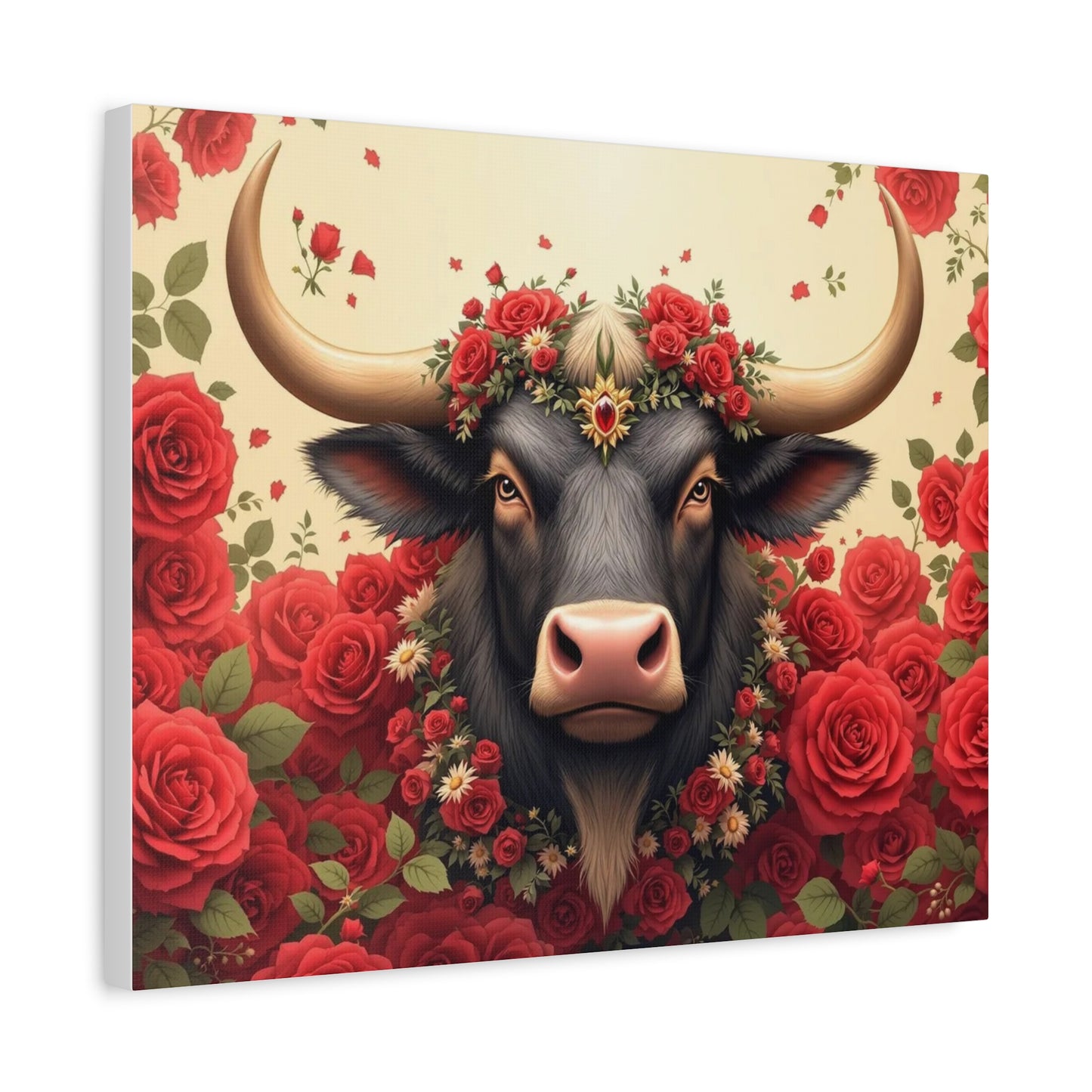 Canvas Print - Red Rose Cow Picture