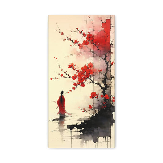 Red Flowers Asian Abstract Art