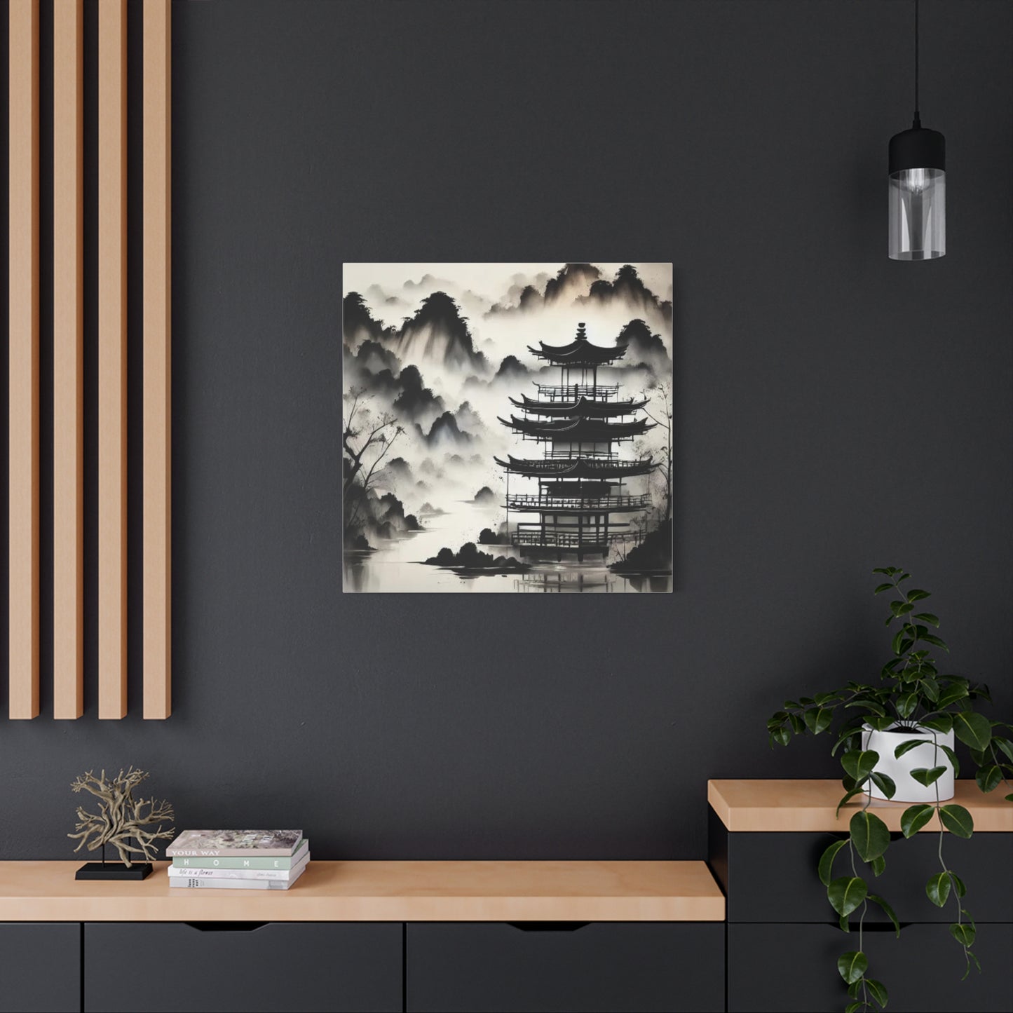 Fog on the Mountains Black and White Asian Abstract Art