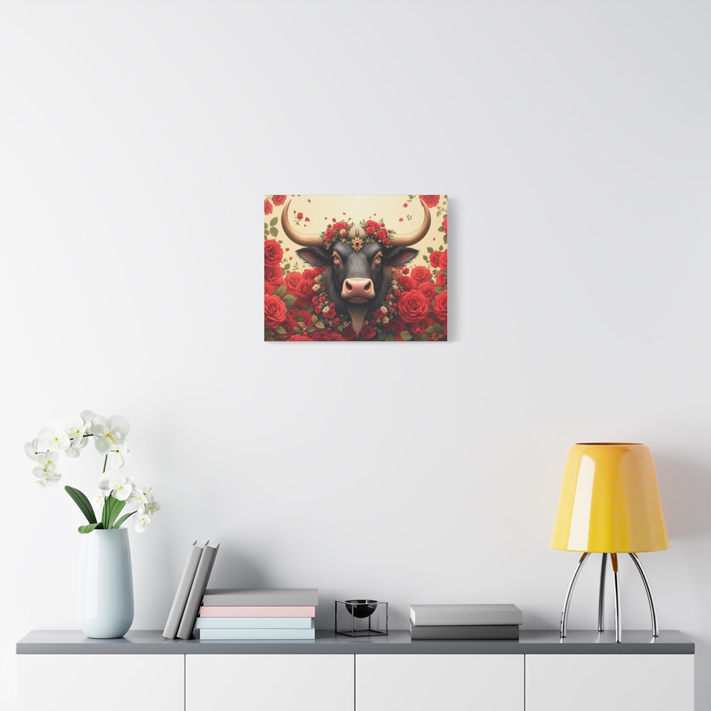 Canvas Print - Red Rose Cow Picture