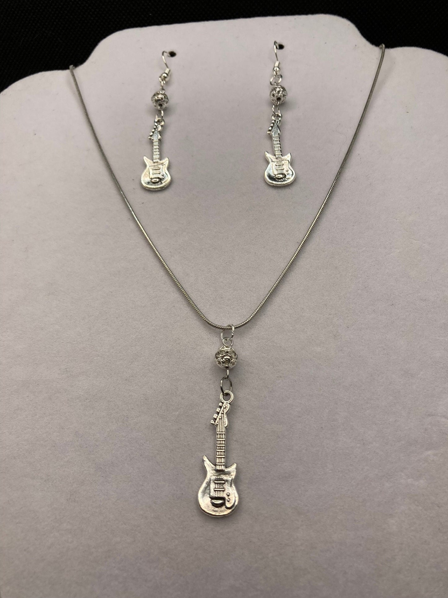 Guitar Earring and Necklace Set for musicians, music lovers, Rock and Roll and symphony.