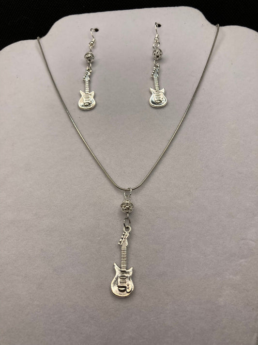 Guitar Earring and Necklace Set for musicians, music lovers, Rock and Roll and symphony.