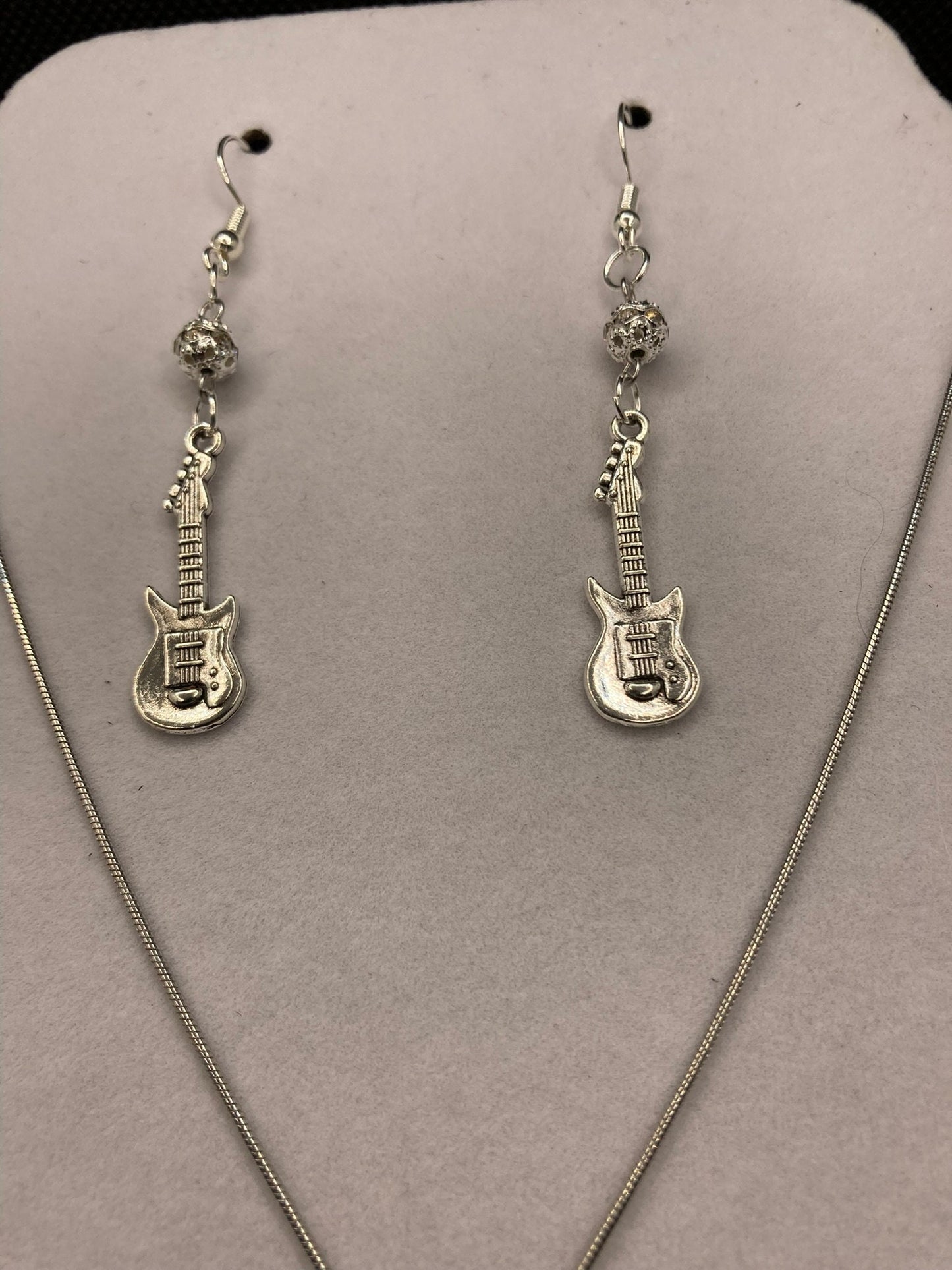 Guitar Earring and Necklace Set for musicians, music lovers, Rock and Roll and symphony.