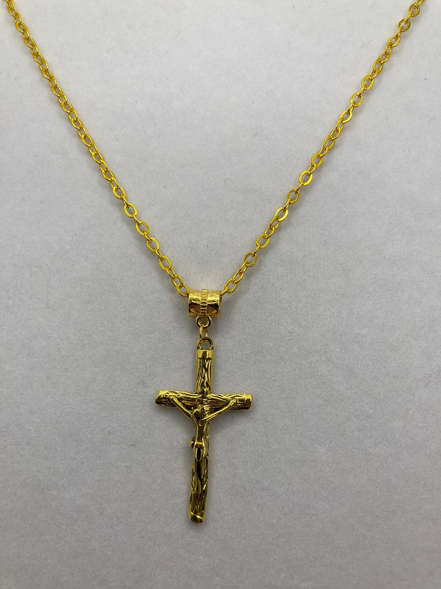 Gold Tone Cross Necklace with Specialty Chain, Southwest, Religious and Country Jewelry Style 1