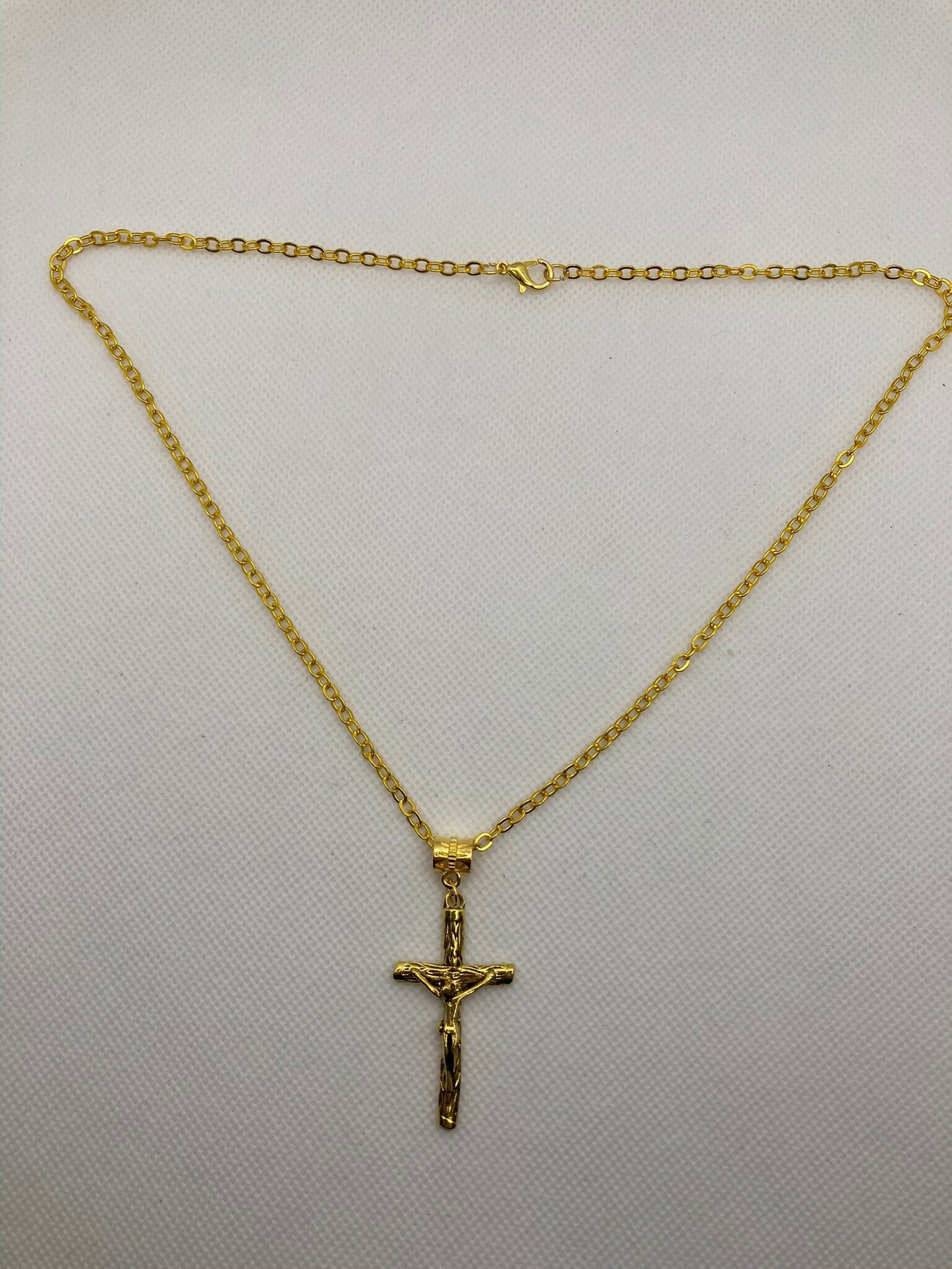 Gold Tone Cross Necklace with Specialty Chain, Southwest, Religious and Country Jewelry Style 1