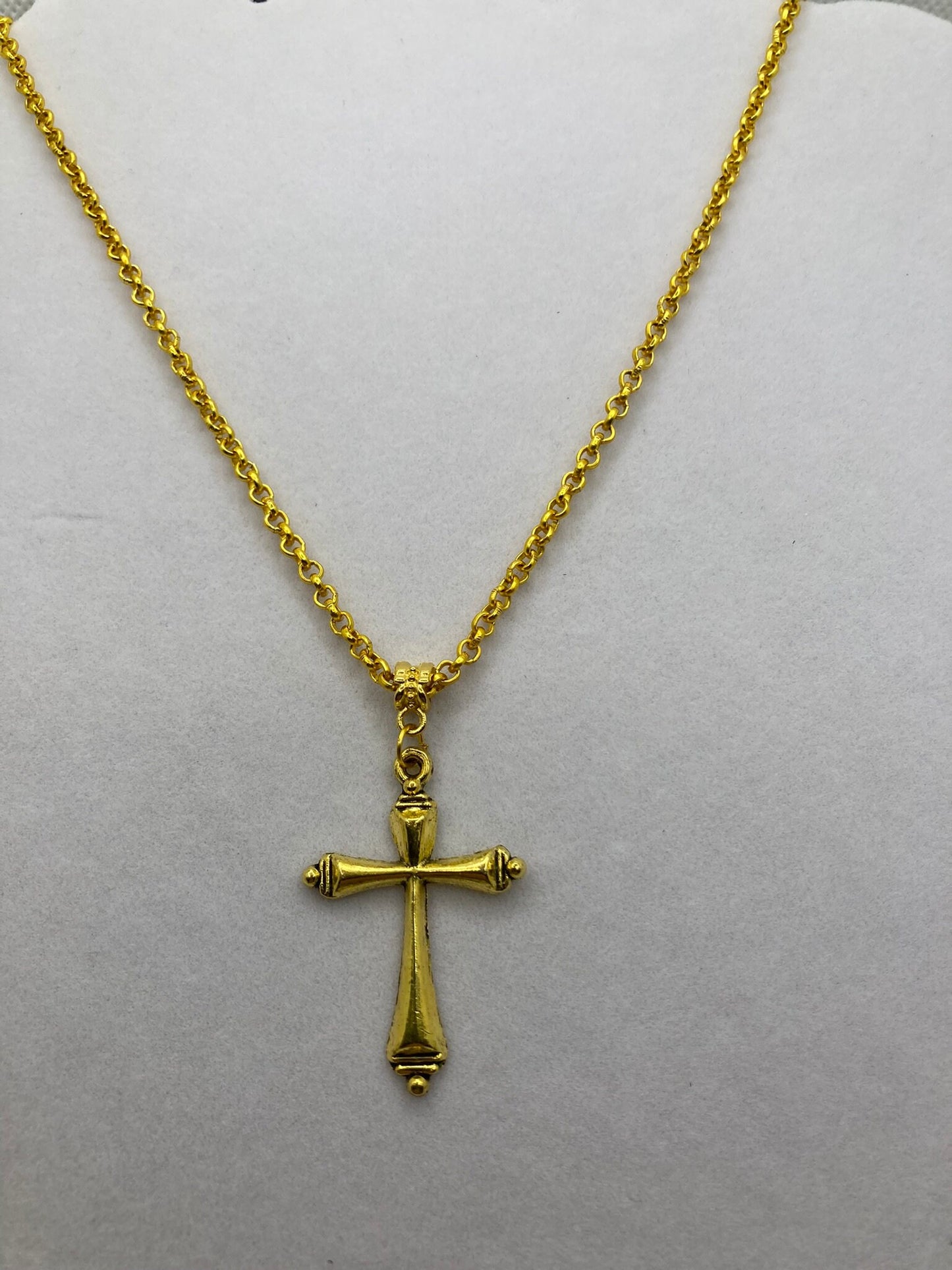 Gold Tone Cross Necklace with Specialty Chain, Southwest, Religious and Country Jewelry Style 7