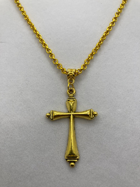 Gold Tone Cross Necklace with Specialty Chain, Southwest, Religious and Country Jewelry Style 7