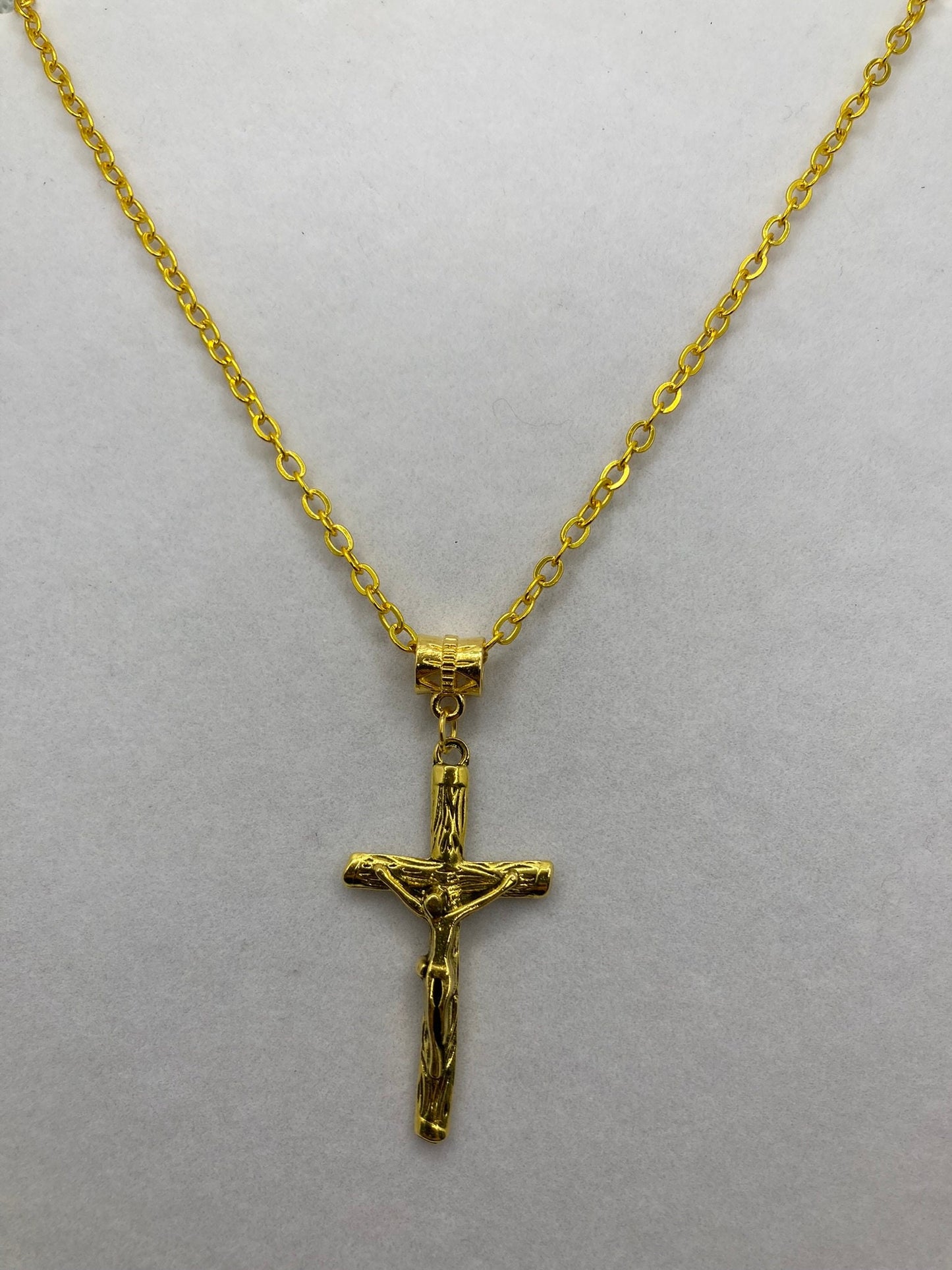 Gold Tone Cross Necklace with Specialty Chain, Southwest, Religious and Country Jewelry Style 1