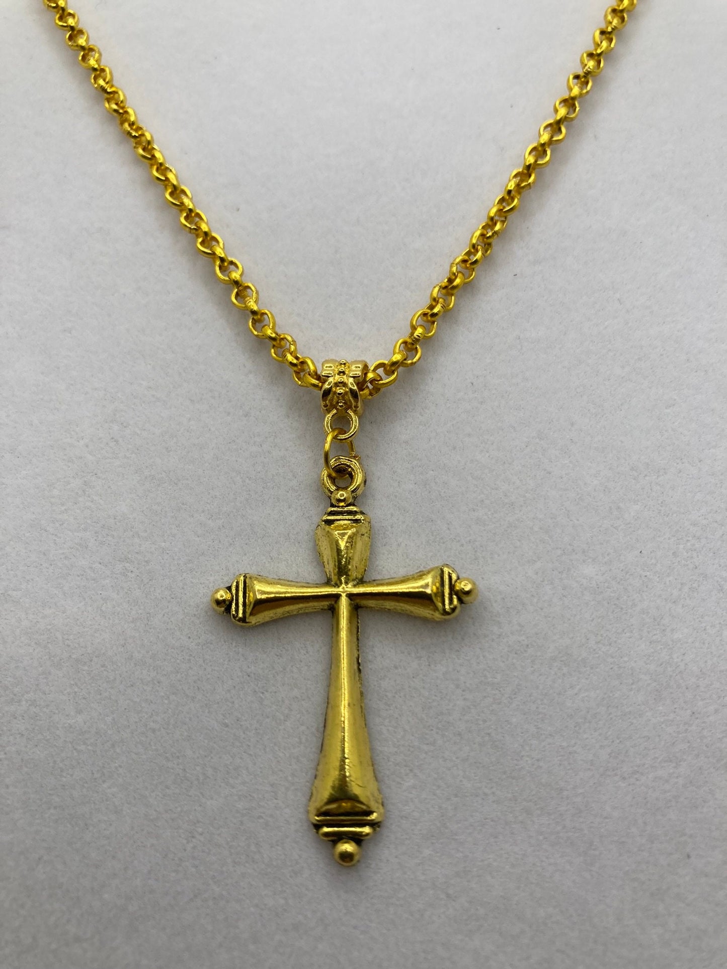 Gold Tone Cross Necklace with Specialty Chain, Southwest, Religious and Country Jewelry Style 7