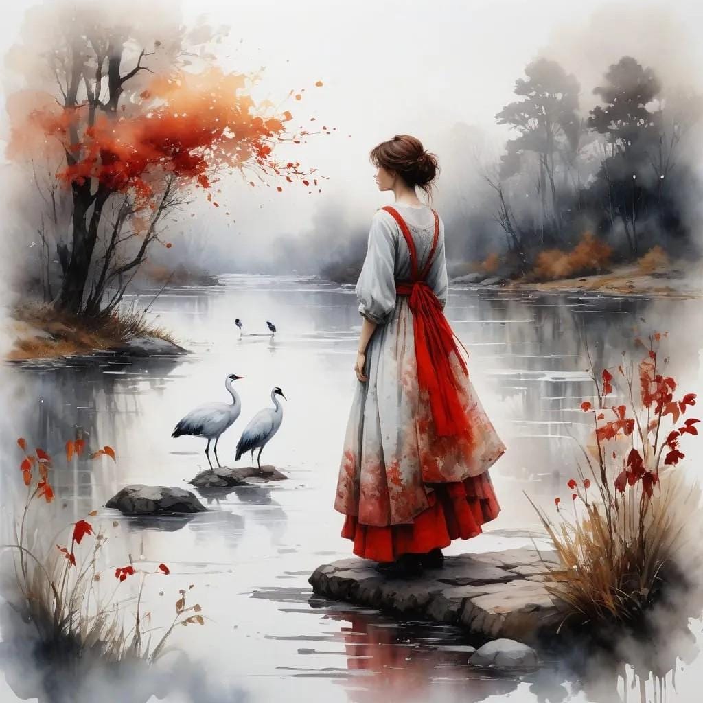 Lady at the Pond PNG Download to make Pictures, posters, T-shirts, Tumblers, Mugs