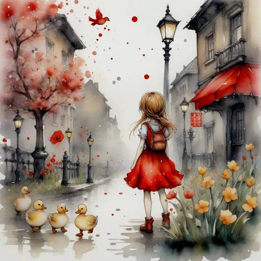 Girl and Her Ducks PNG Download to make Pictures, posters, T-shirts, Tumblers, Mugs