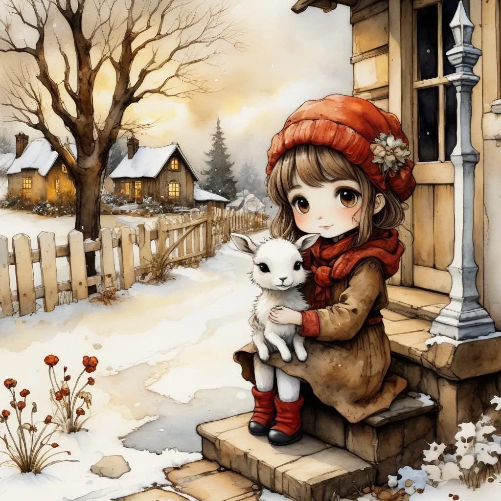 Girl w Her Lamb -PNG Download to make Pictures, posters, T-shirts, Tumblers, Mugs