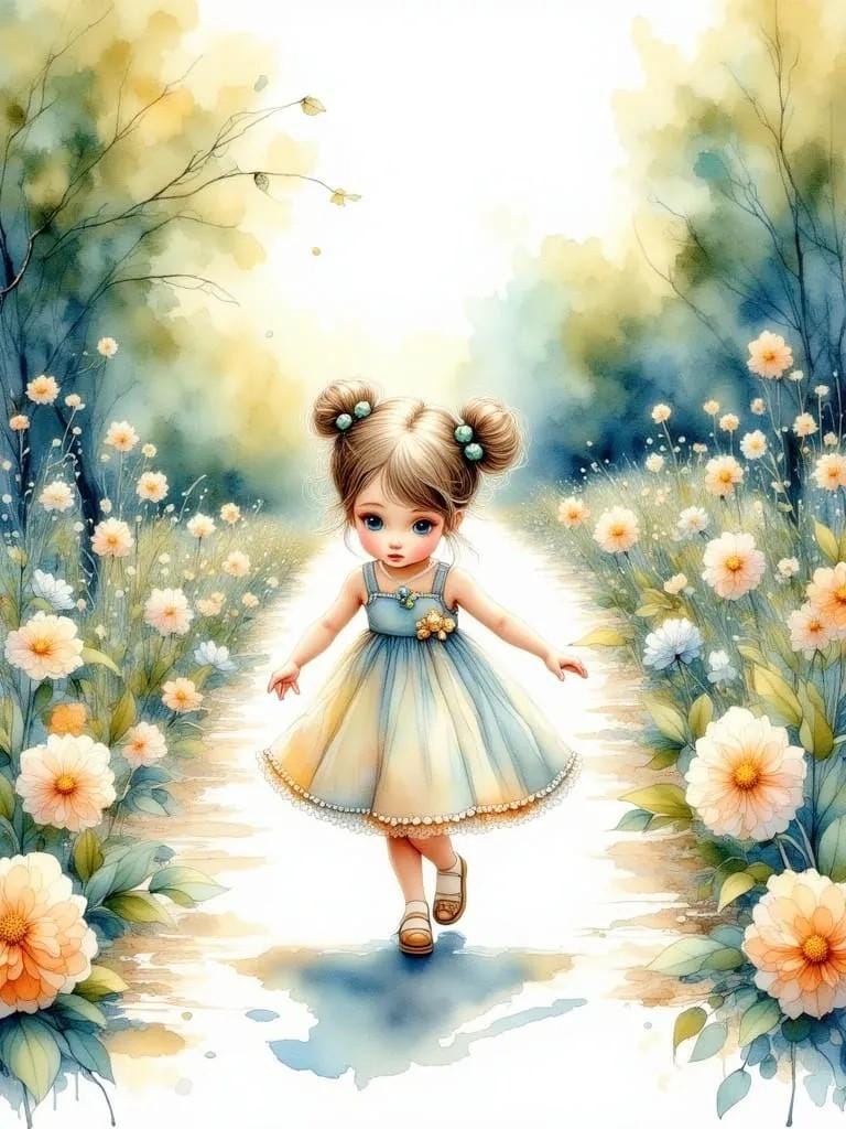 Little Girl on a Path -PNG Download to make Pictures, posters, T-shirts, Tumblers, Mugs