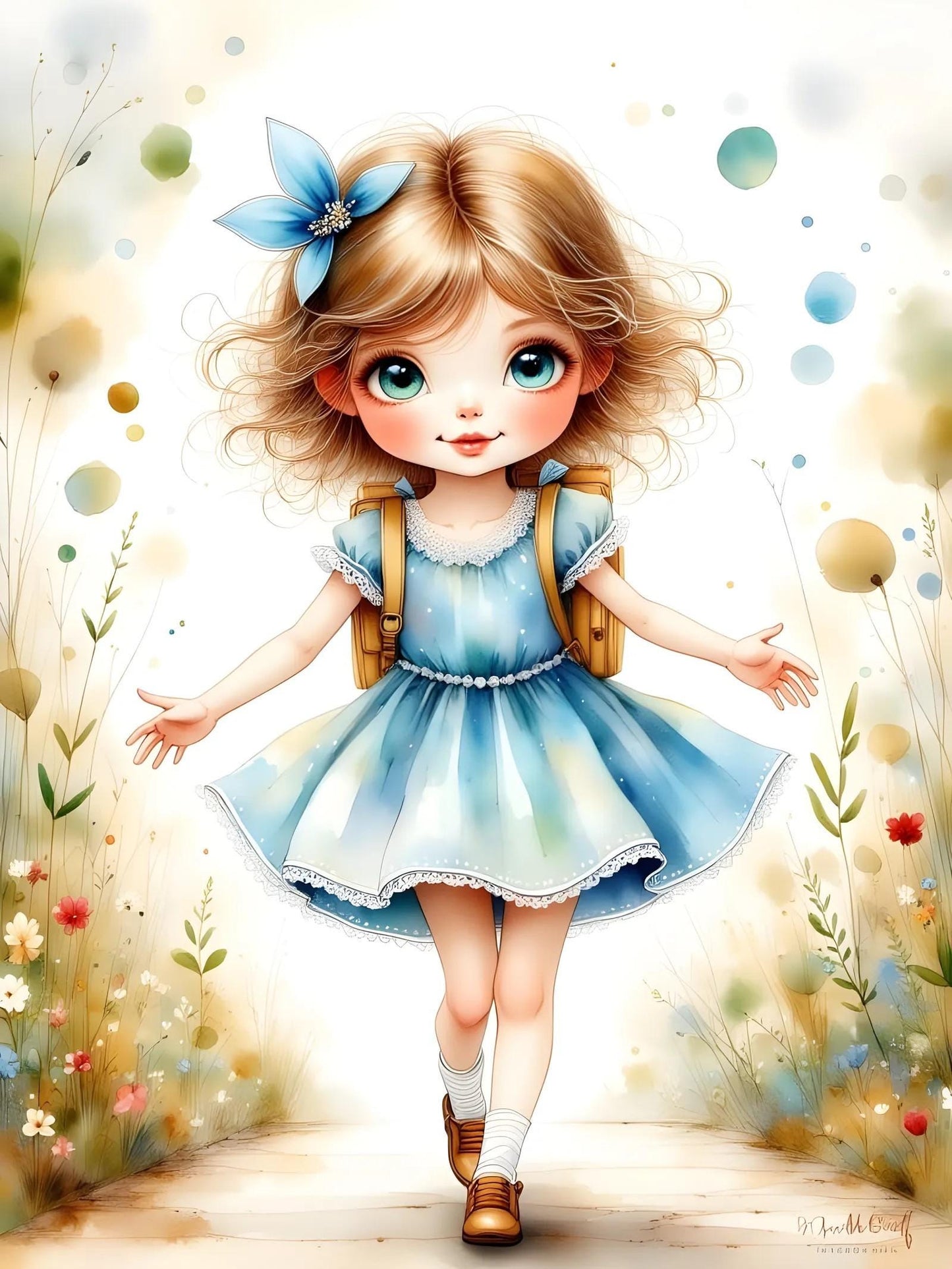 Little Girl in a Blue Dressl -PNG Download to make Pictures, posters, T-shirts, Tumblers, Mugs