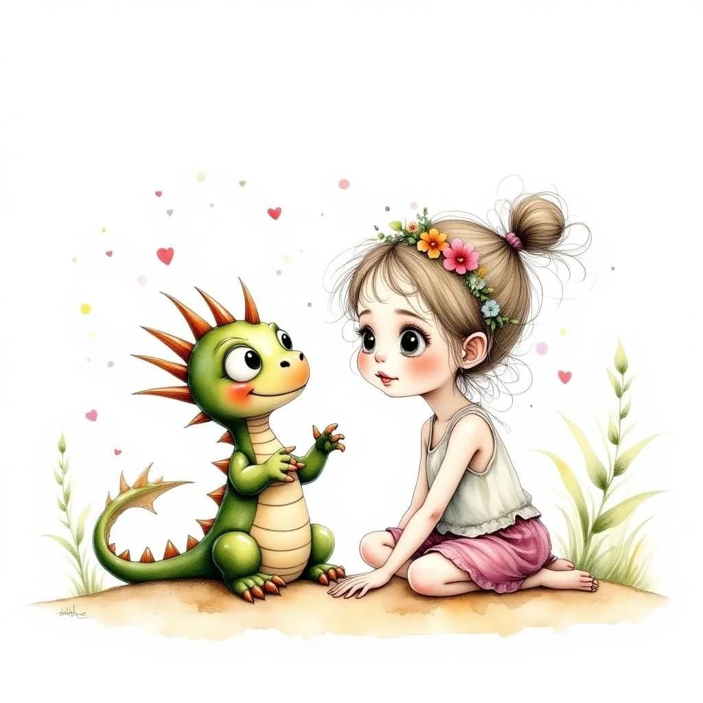 Girl and Her Dragon -PNG Download to make Pictures, posters, T-shirts, Tumblers, Mugs