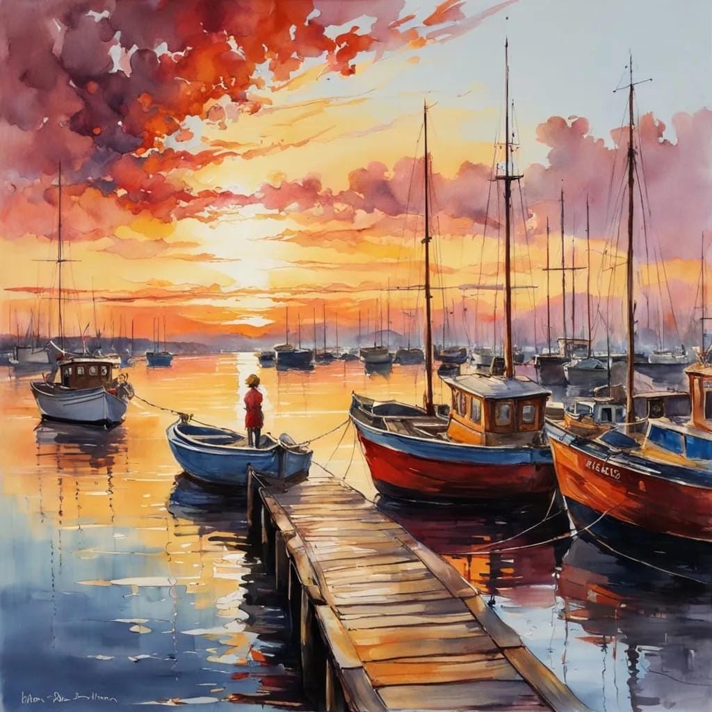 Sunset in the Harbor-PNG Download to make Pictures, posters, T-shirts, Tumblers, Mugs