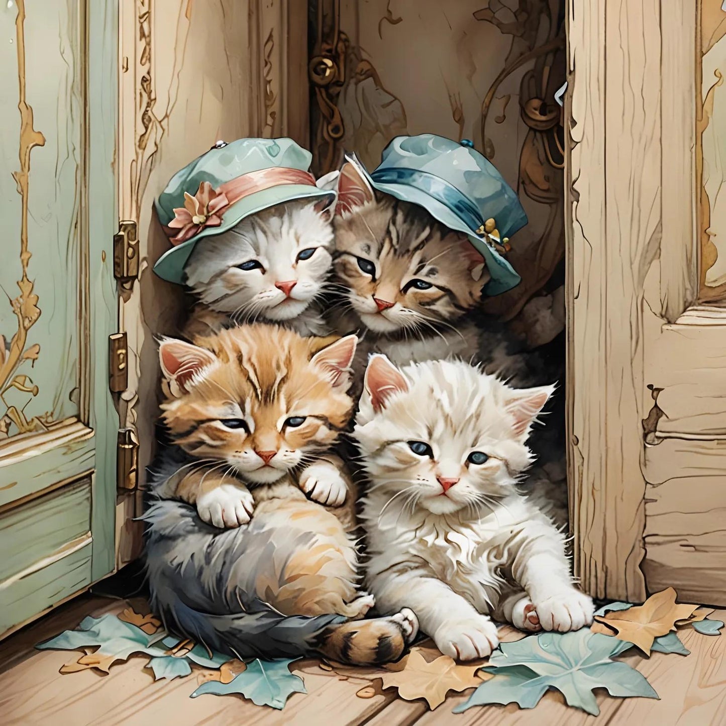 Kittens in a Corner-PNG Download to make Pictures, posters, T-shirts, Tumblers, Mugs