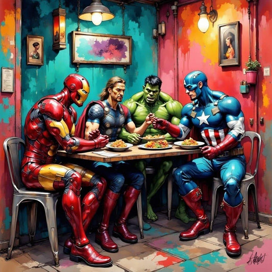 The Avengers eating Shawarma -PNG Download to make Pictures, posters, T-shirts, Tumblers, Mugs