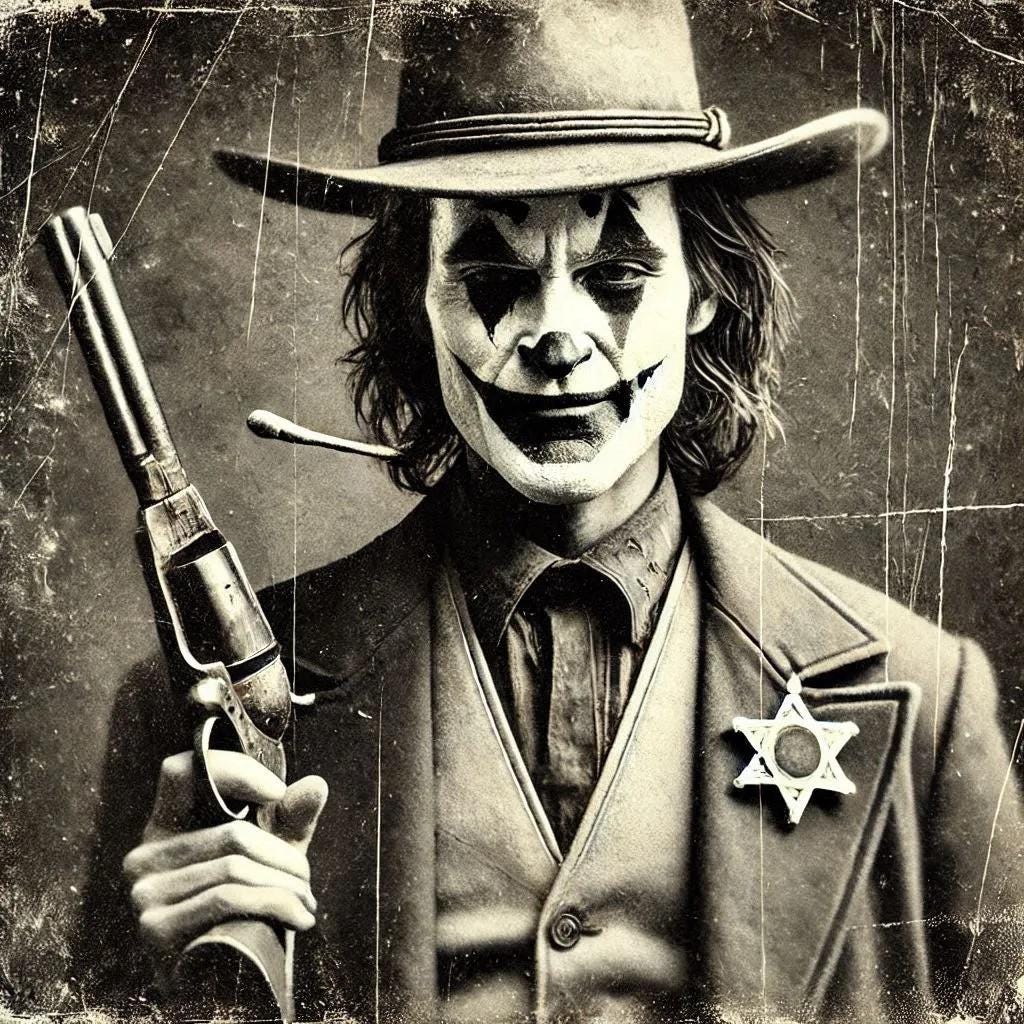 The Joker as an Old West Sherriff in Antique Art -PNG Download to make Pictures, posters, T-shirts, Tumblers, Mugs