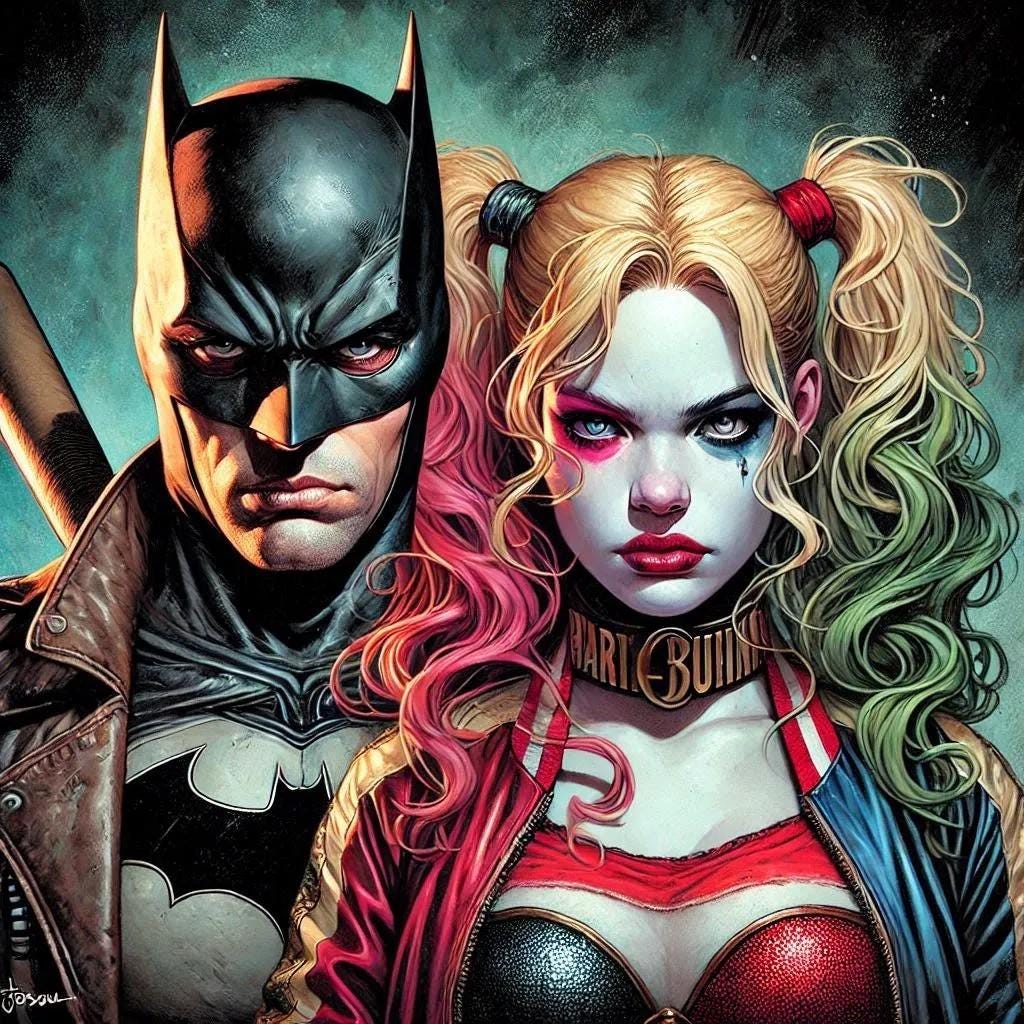 Bat Man and Harley Quinn-PNG Download to make Pictures, posters, T-shirts, Tumblers, Mugs