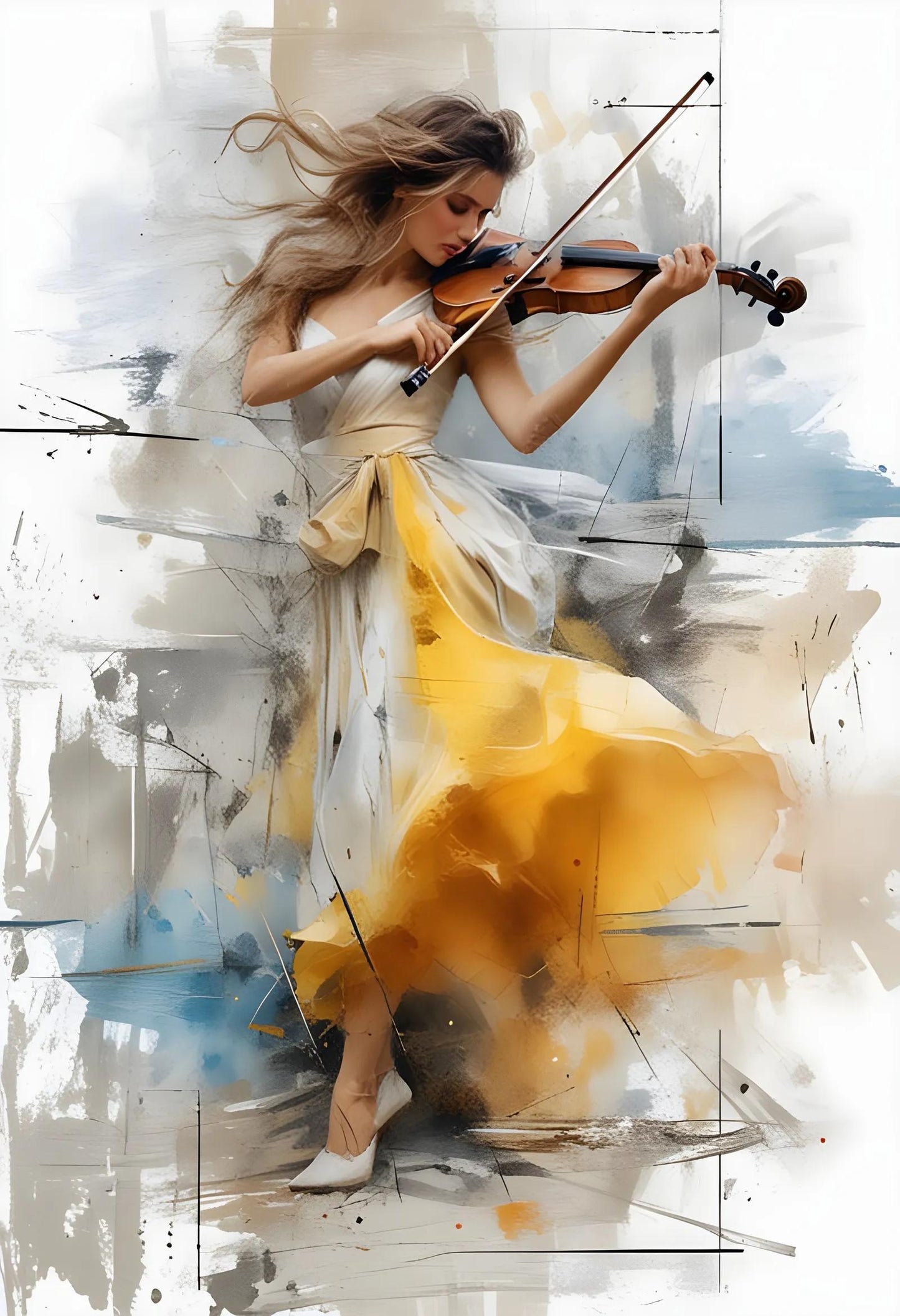 Girl Playing Violin Abstract Musician Art-PNG Download to make Pictures, posters, T-shirts, Tumblers, Mugs