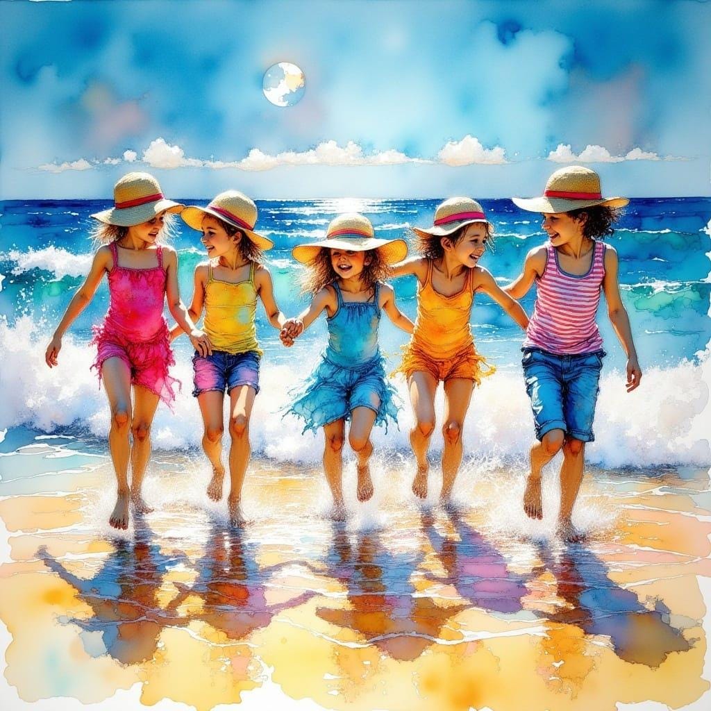 Children at the Beach Children's Room Art -PNG Download to make Pictures, posters, T-shirts, Tumblers, Mugs