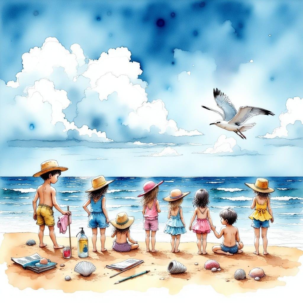 Children at the Beach Children's Room Art -PNG Download to make Pictures, posters, T-shirts, Tumblers, Mugs