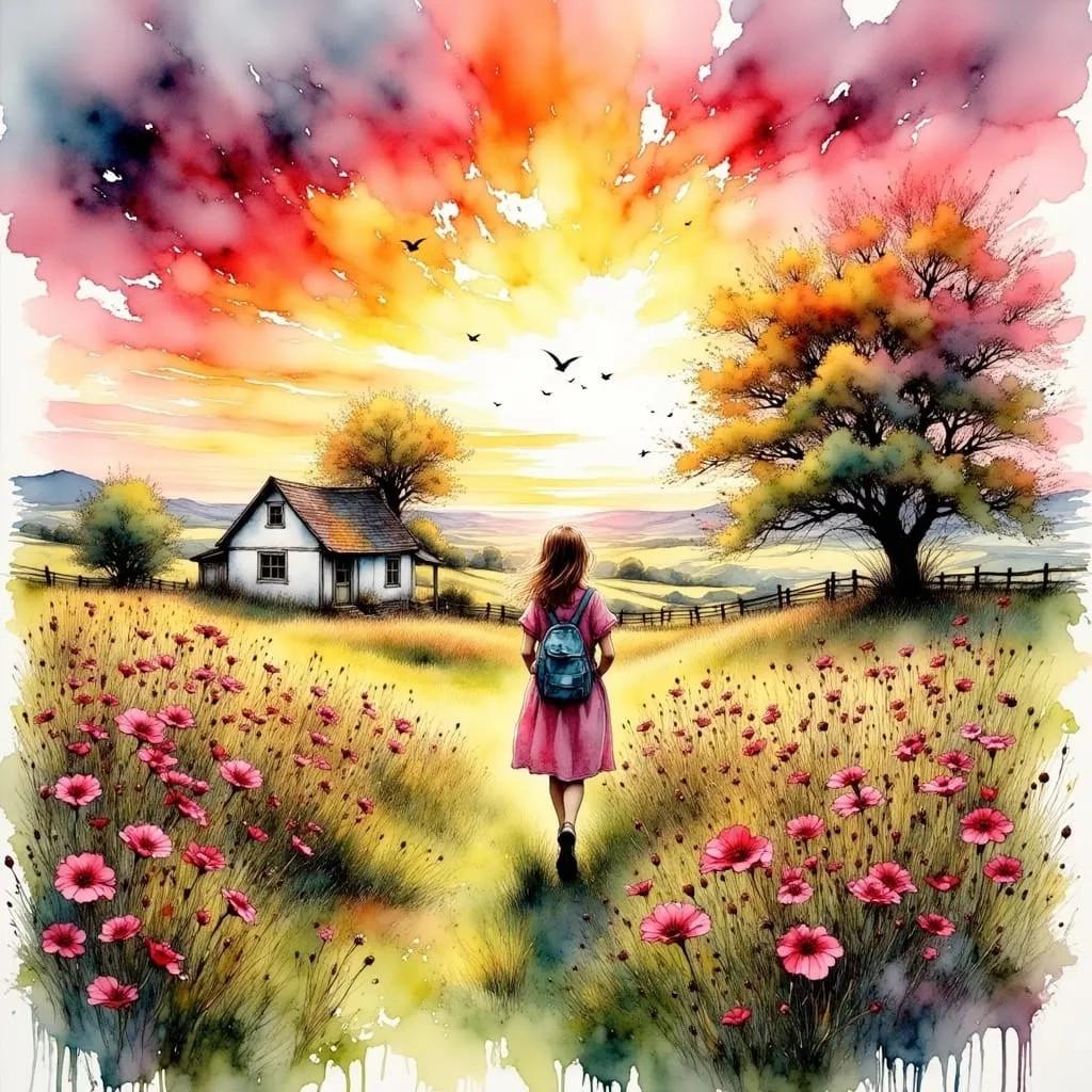 Walking Home From School Children's Room Art -PNG Download to make Pictures, posters, T-shirts, Tumblers, Mugs