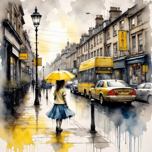 Girl with the Yellow Umbrella Children's Room Art -PNG Download to make Pictures, posters, T-shirts, Tumblers, Mugs