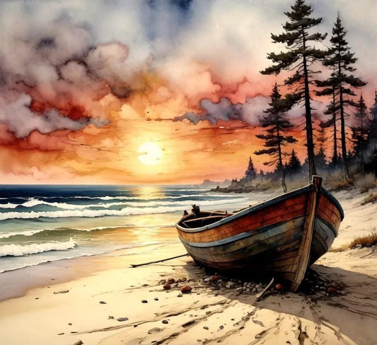 Boat on the Beach at Sunset -PNG Download to make Pictures, posters, T-shirts, Tumblers, Mugs