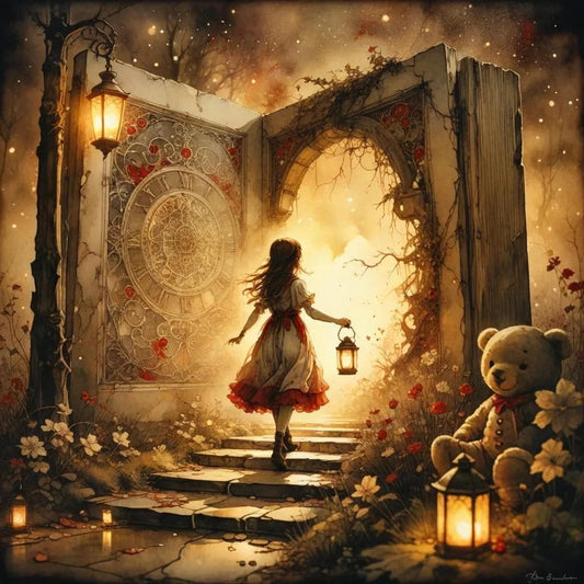 Girl and the Magic Door -PNG Download to make Pictures, posters, T-shirts, Tumblers, Mugs