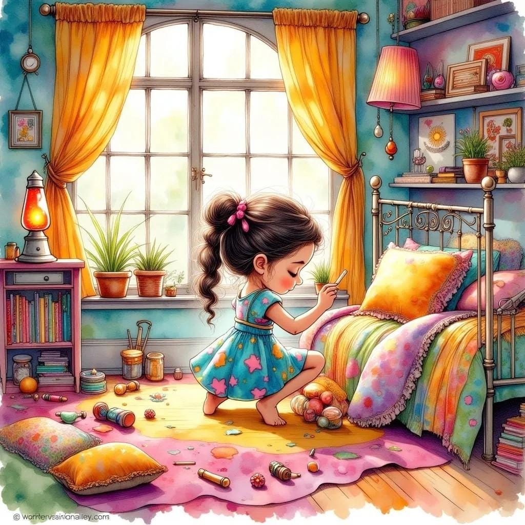 Little Girl in her Messy Room -PNG Download to make Pictures, posters, T-shirts, Tumblers, Mugs