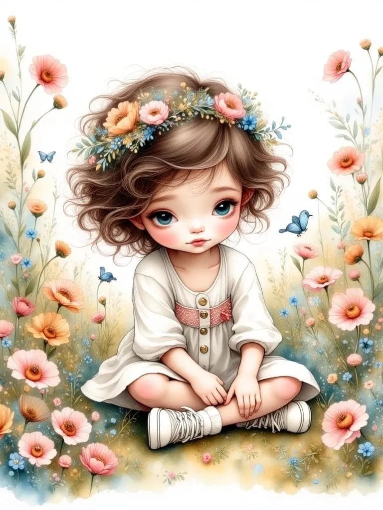 Girl with Flowers in Her Hair -PNG Download to make Pictures, posters, T-shirts, Tumblers, Mugs