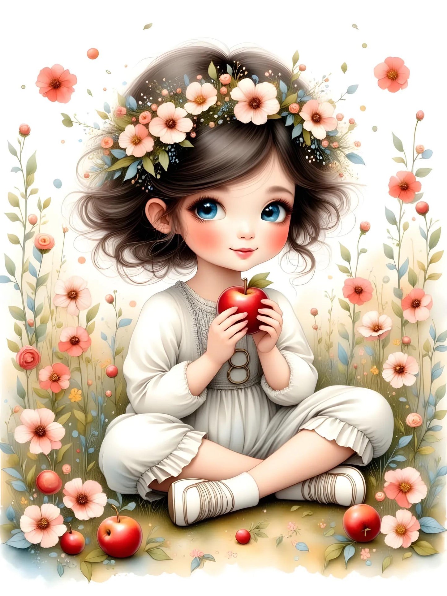 Girl w Flowers in Her Hair-PNG Download to make Pictures, posters, T-shirts, Tumblers, Mugs