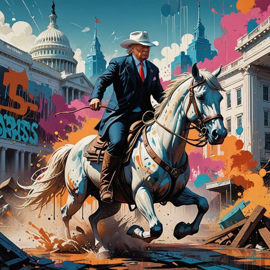 Trump Riding into DC on a White Horse -PNG Download to make Pictures, posters, T-shirts, Tumblers, Mugs